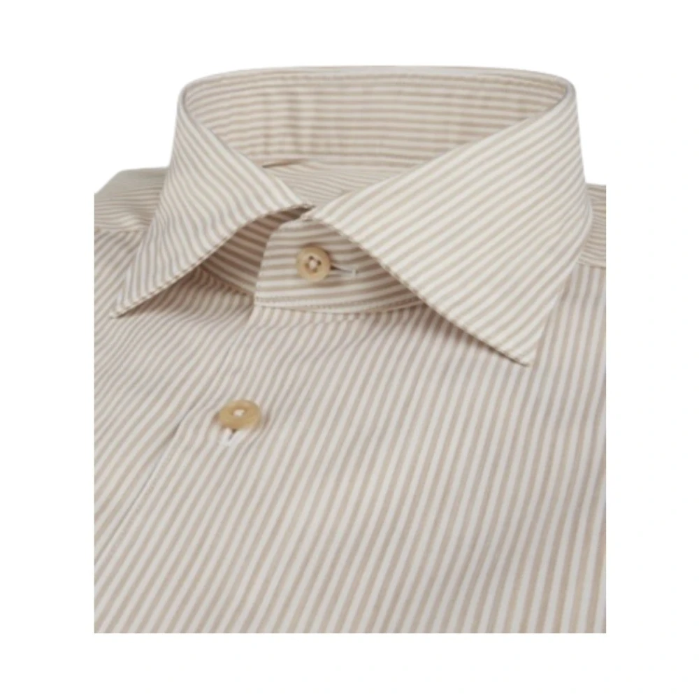 Stenströms Gestreept Twill Overhemd Slim Fit Beige Heren