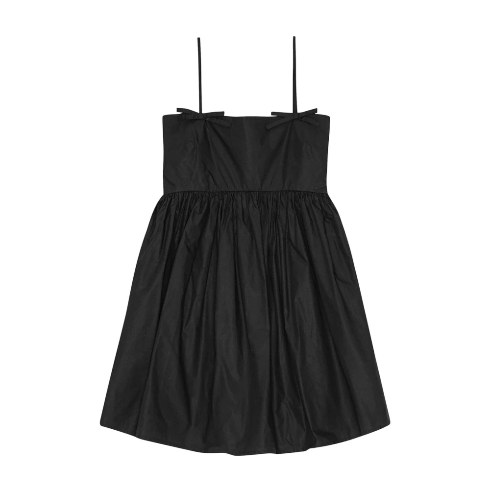 Ganni Zwarte Katoenen Poplin Strikdetail Jurk Black Dames
