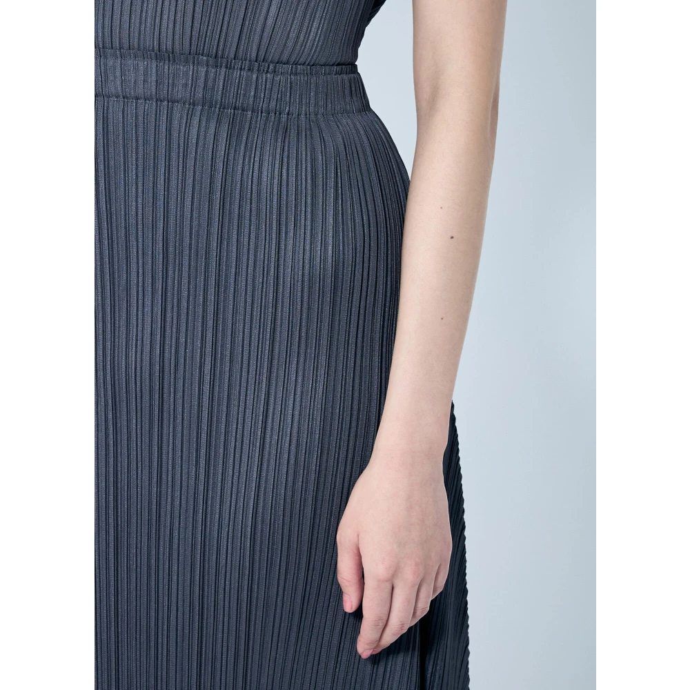 Issey Miyake Geplooide Vierkante Rok Elastische Tailleband Gray Dames