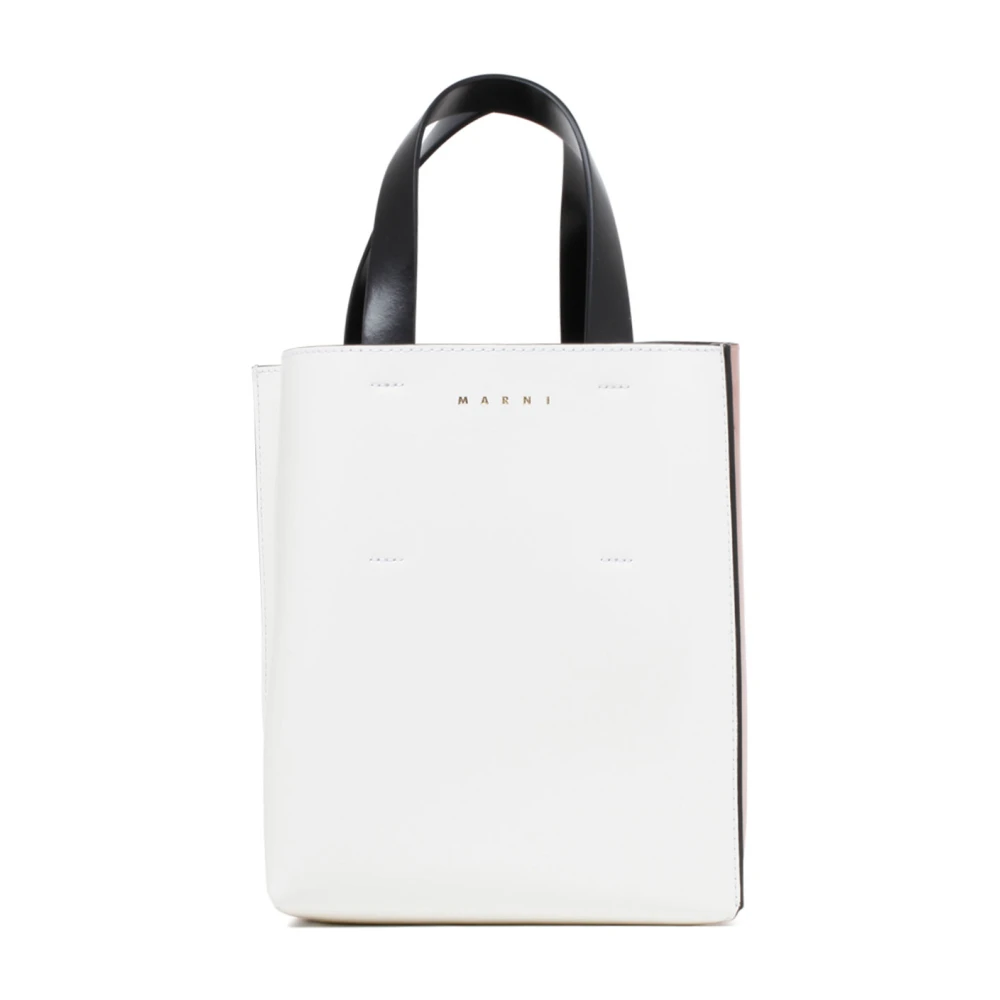 Marni Women's White/Pink Small Museo Leather Bag In
