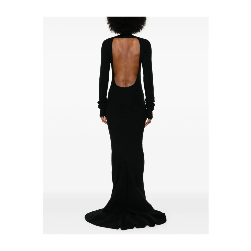 Rick Owens Zwarte Gebreide Alpaca Wollen Lange Jurk Black Dames