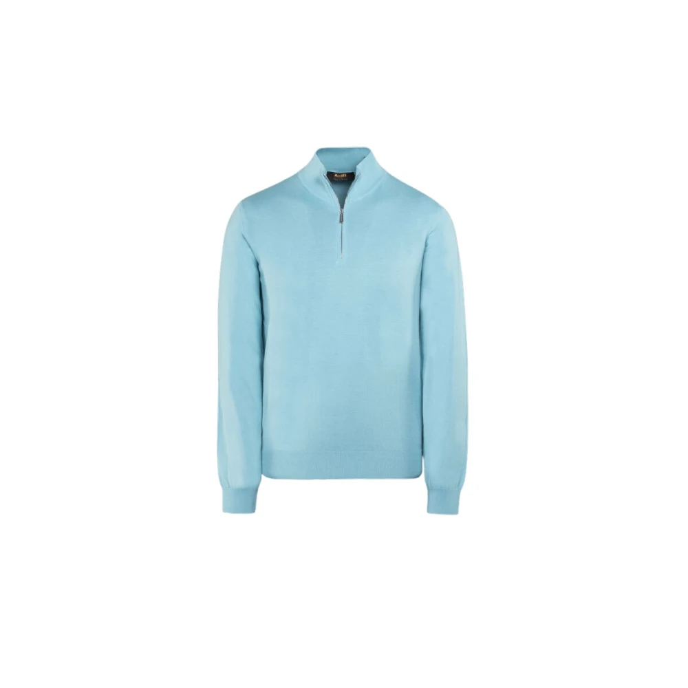 Moorer Sea Island Cotton Half-Zip Sweater Blue, Herr