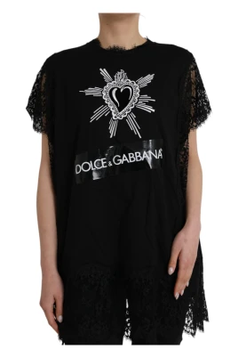 Svart spets T-shirt med Sacred Heart Print