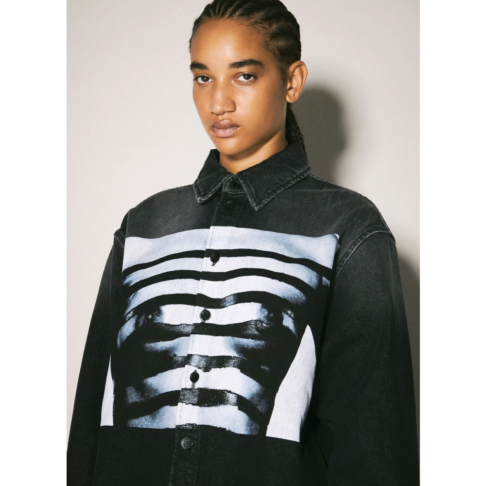 Jean Paul Gaultier Mariniere Print Denim Overhemd Black Dames