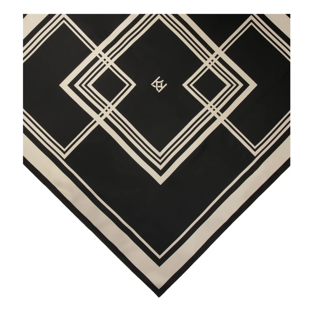 Kazar Zwarte zijden sjaal met beige patroon Black Dames