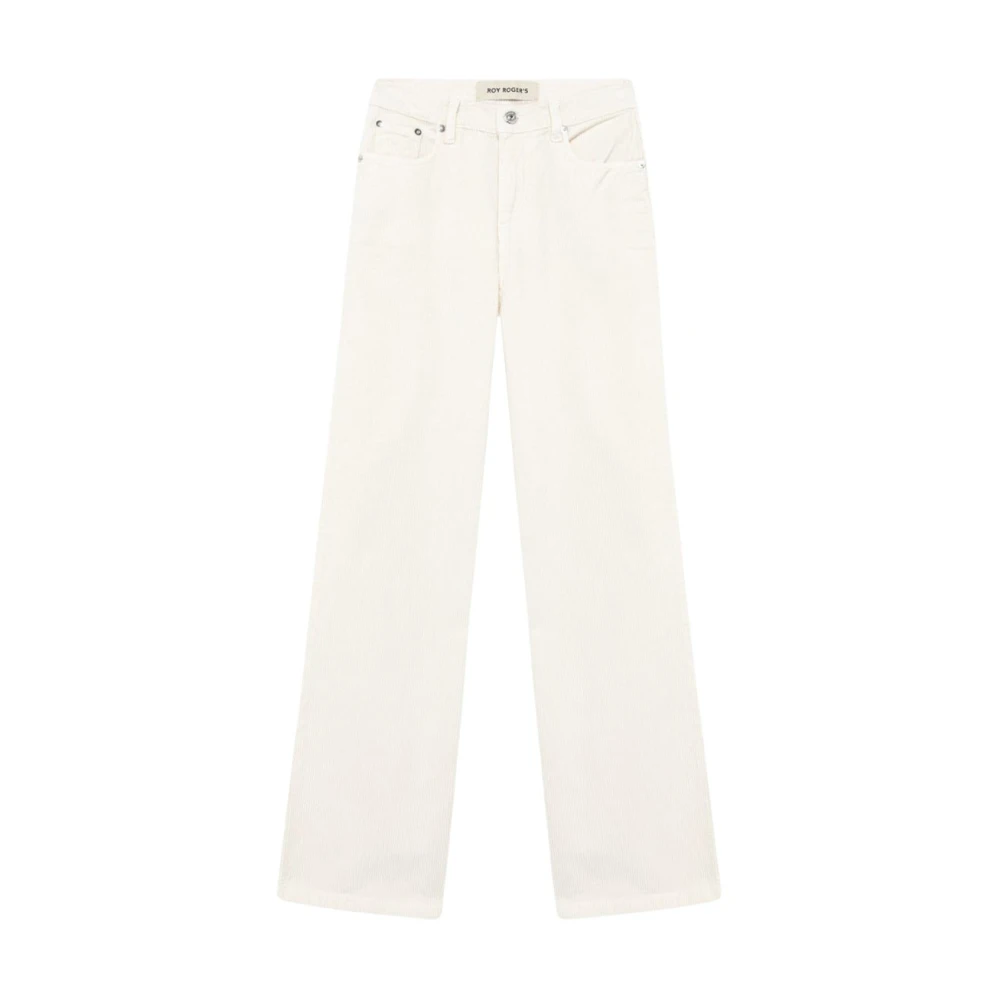 Roy Roger's Flared fluwelen broek met logoknoop Beige Dames