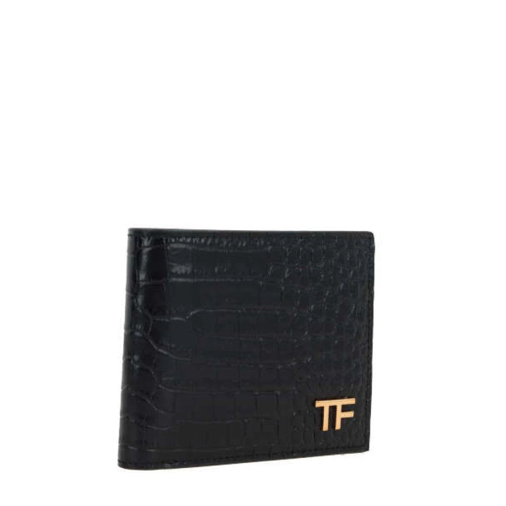 Tom Ford Zwarte portemonnee met krokodillenprint en TF-logo Black Heren
