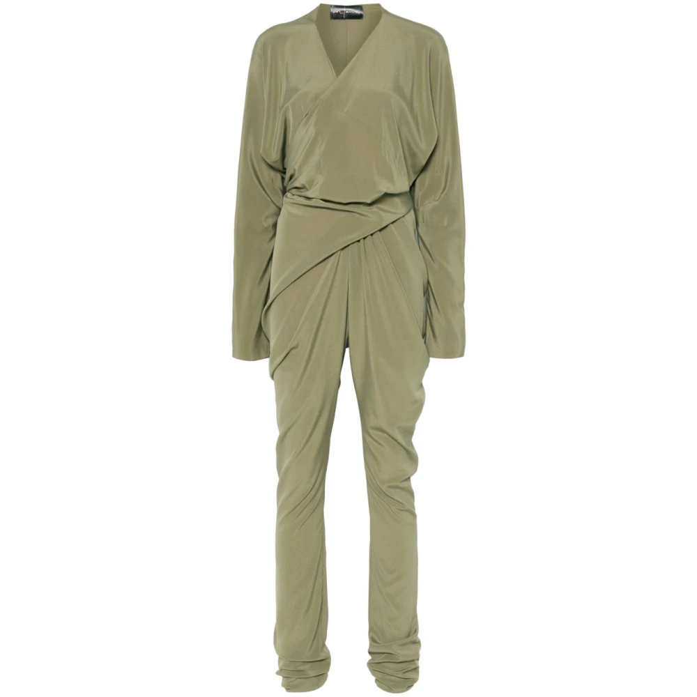 Cortana Green Jumpsuits, Female, M, Tied Waist V-Neck Draped Jumpsuit