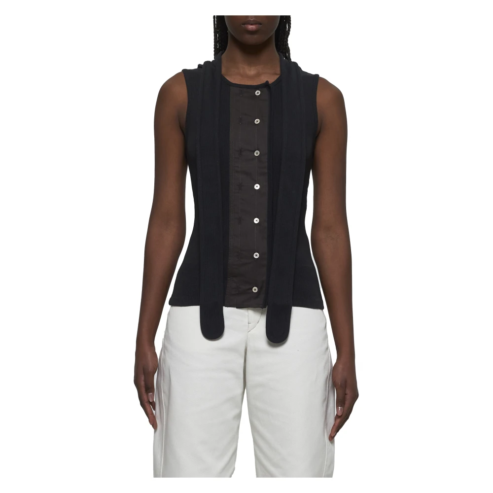Lemaire Zwart Geribbeld Gebreid Lavallière Kraag Shirt Black Dames