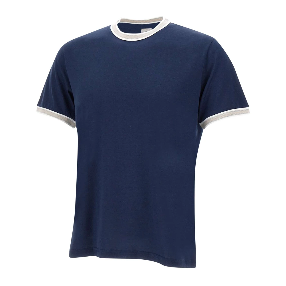 Eleventy Blauw Katoenen T-shirt met Contrasterende Profielen Blue Heren