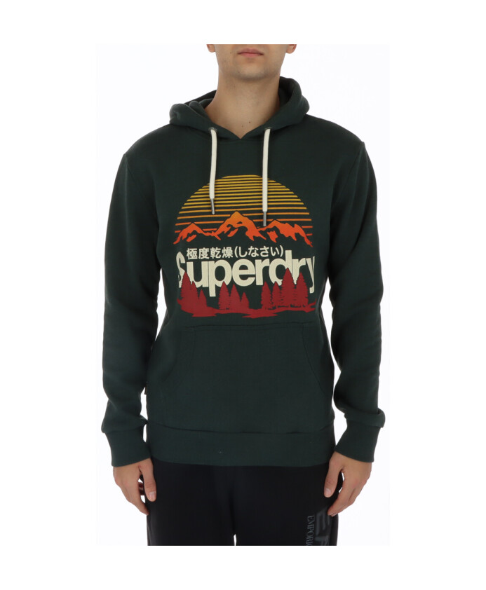sweat-a-capuche-imprime-montagne-vert