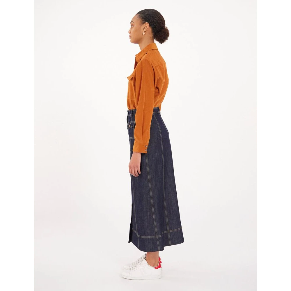 Ines De La Fressange Paris Raw Denim Lange Rok Met Knoopsluiting Blue Dames