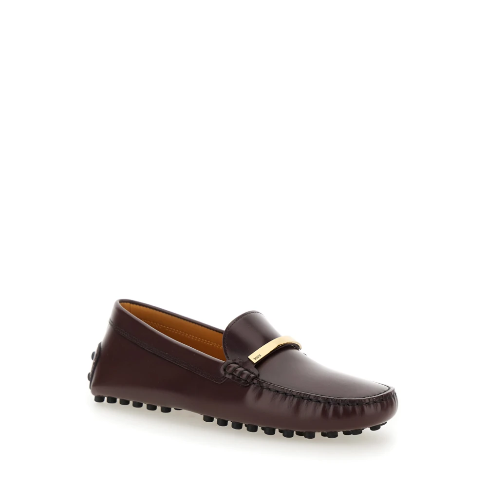 TOD'S Bruine leren loafers met logoplaquette Brown Dames