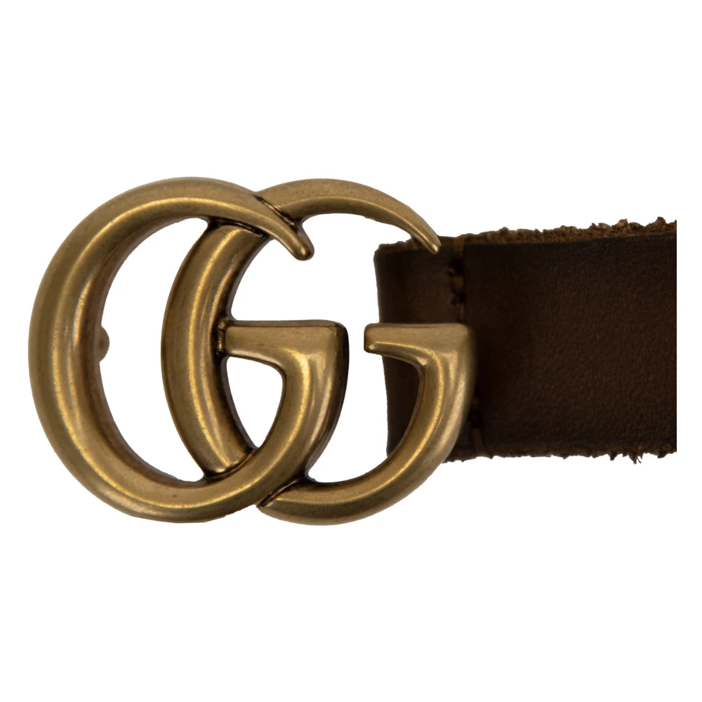 Gucci Leren riem met gouden logogesp Brown Dames