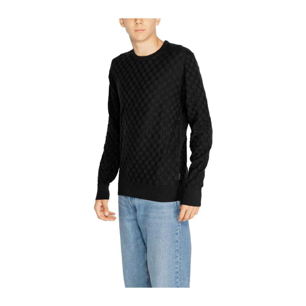Calvin Klein Zwarte Katoen Wol Gebreide T-Shirt Black Heren