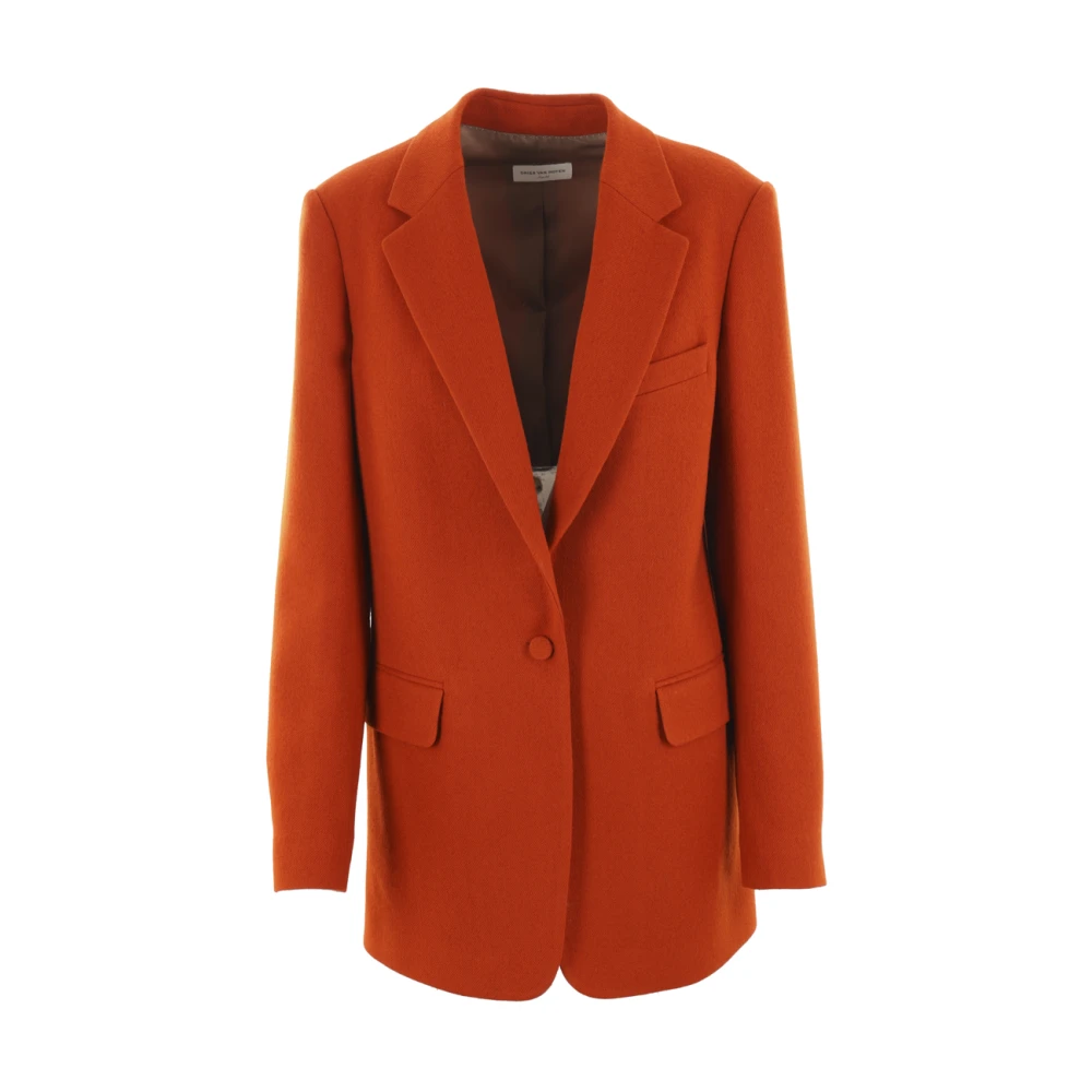 Dries Van Noten Roest Wol Single-Breasted Jas Orange Dames