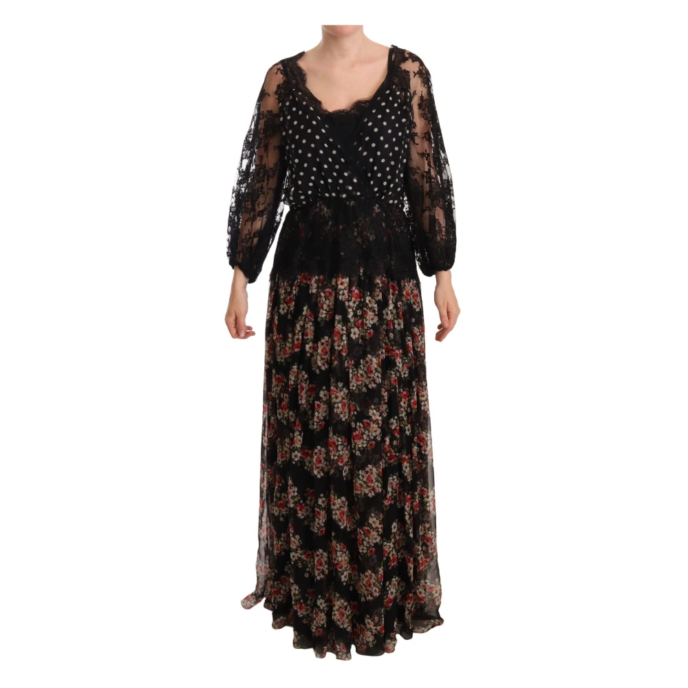 Dolce & Gabbana Maxi Dress With Lace Floral And Polka Dot Design - Female - Maxi Dresses - Multicolor - Xl - Dresses - Image 3