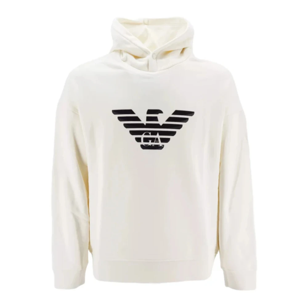 Emporio Armani Katoenen hoodie met adelaarslogo White Heren