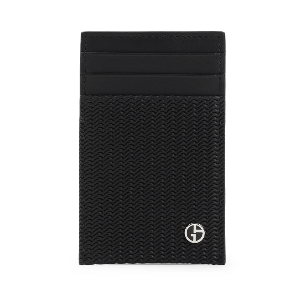 Giorgio Armani Men's Black Wallets & Cardholders, One Size, Card Holder In Embossed Leather