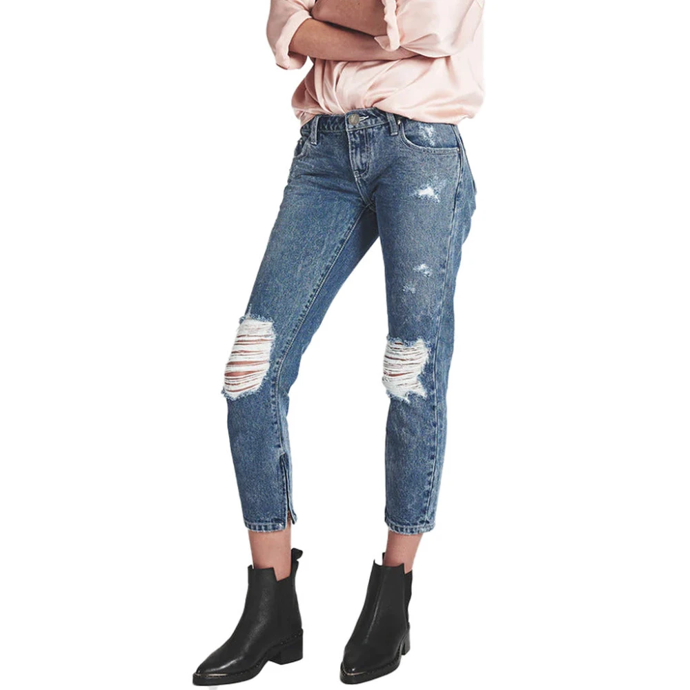 One Teaspoon Denim Regular Fit Jeans met Knie Rips Blue Dames