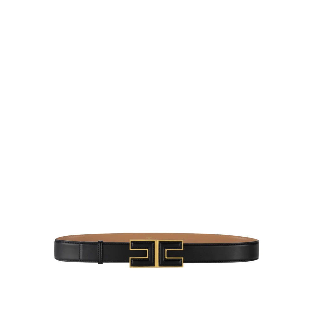 Elisabetta Franchi Zwart Synthetisch Leren Logo Gesp Riem Black Dames