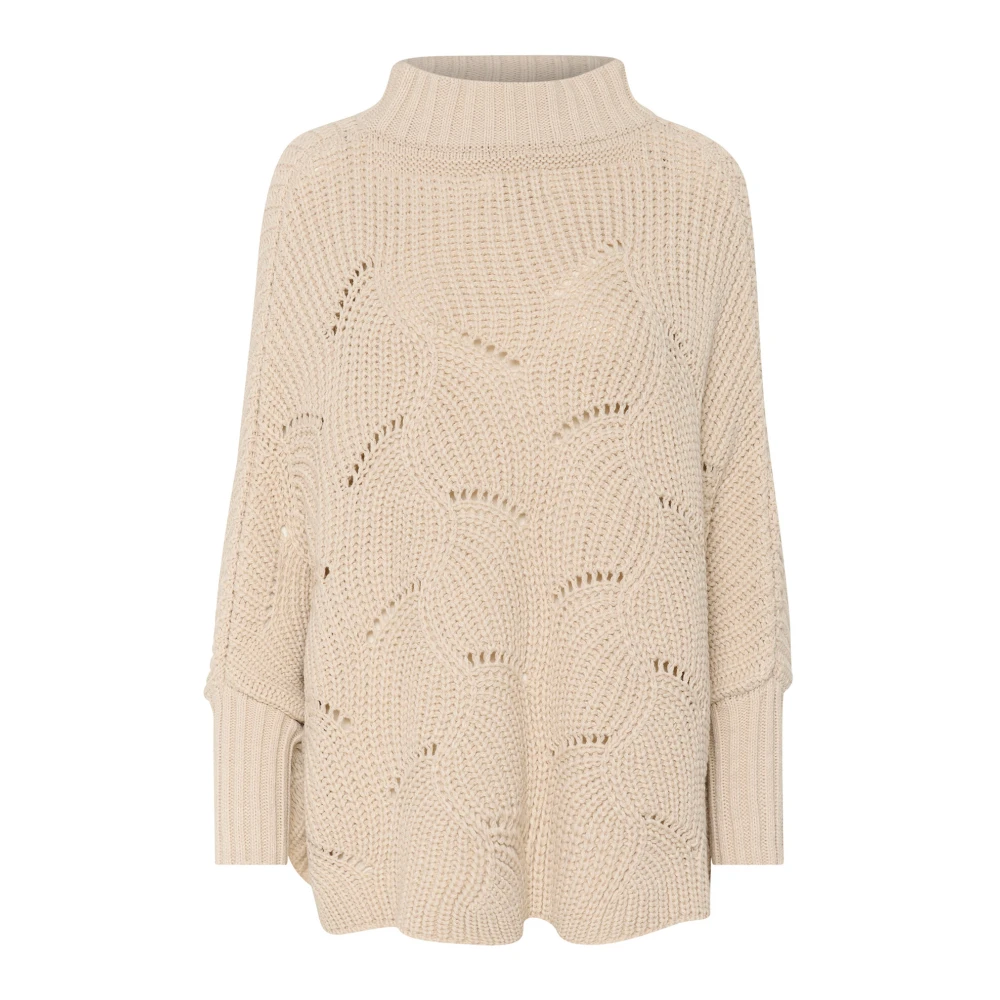 Cream Mjuk Turtleneck Stickad Poncho Havre Melange Beige, Dam