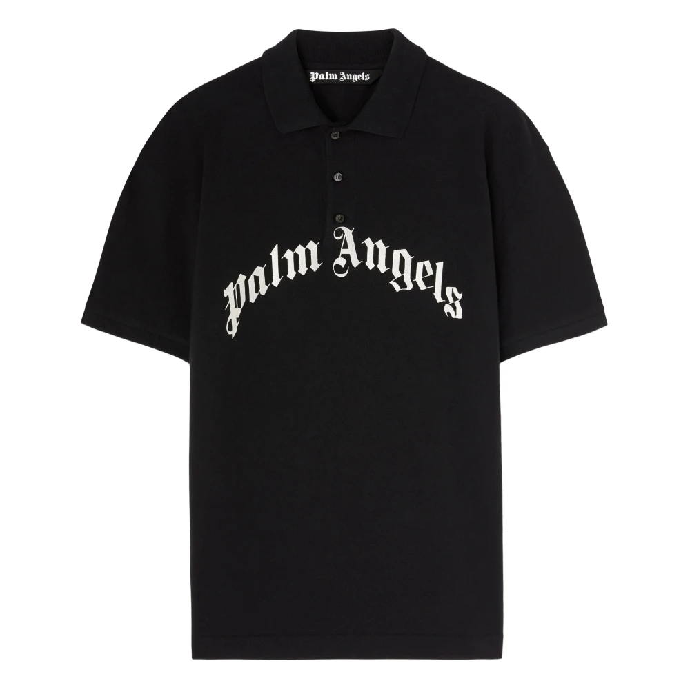 Palm Angels Zwart Curved Logo Polo Shirt Black Heren
