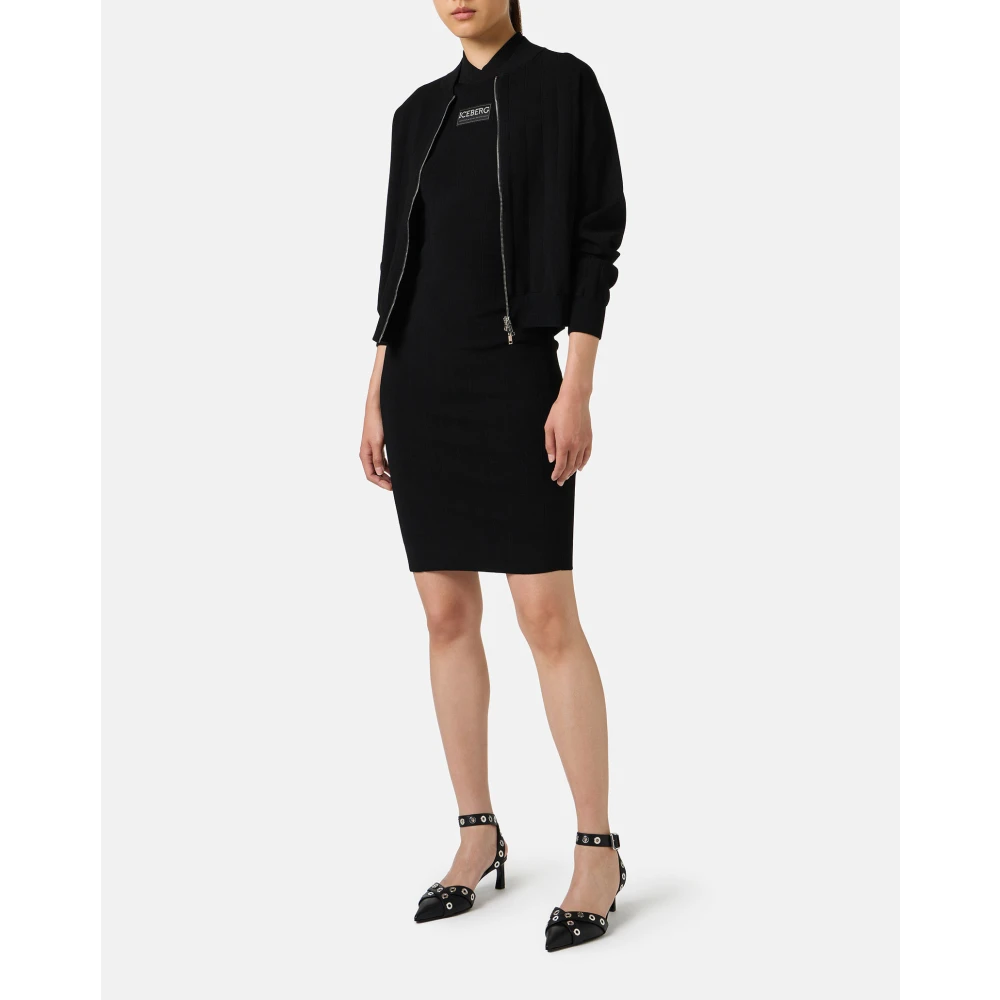 Iceberg Zwarte stretch viscose jurk met sportief geribbeld patroon Black Dames