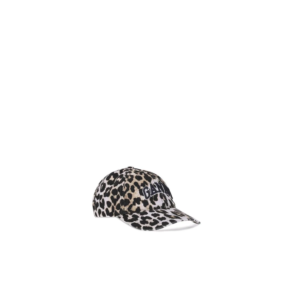Ganni Kvinno Multicolor Accessoarer Dam, One Size, Bomull, Leopard Canvas Cap