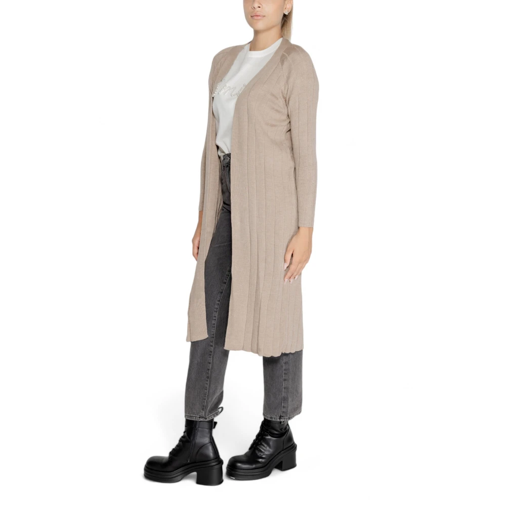 Only Lang Open Vest Breisel Collectie Beige Dames