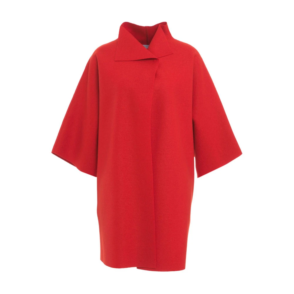 Harris Wharf London Oranje Kimono Wollen Jas Aw24 Red Dames