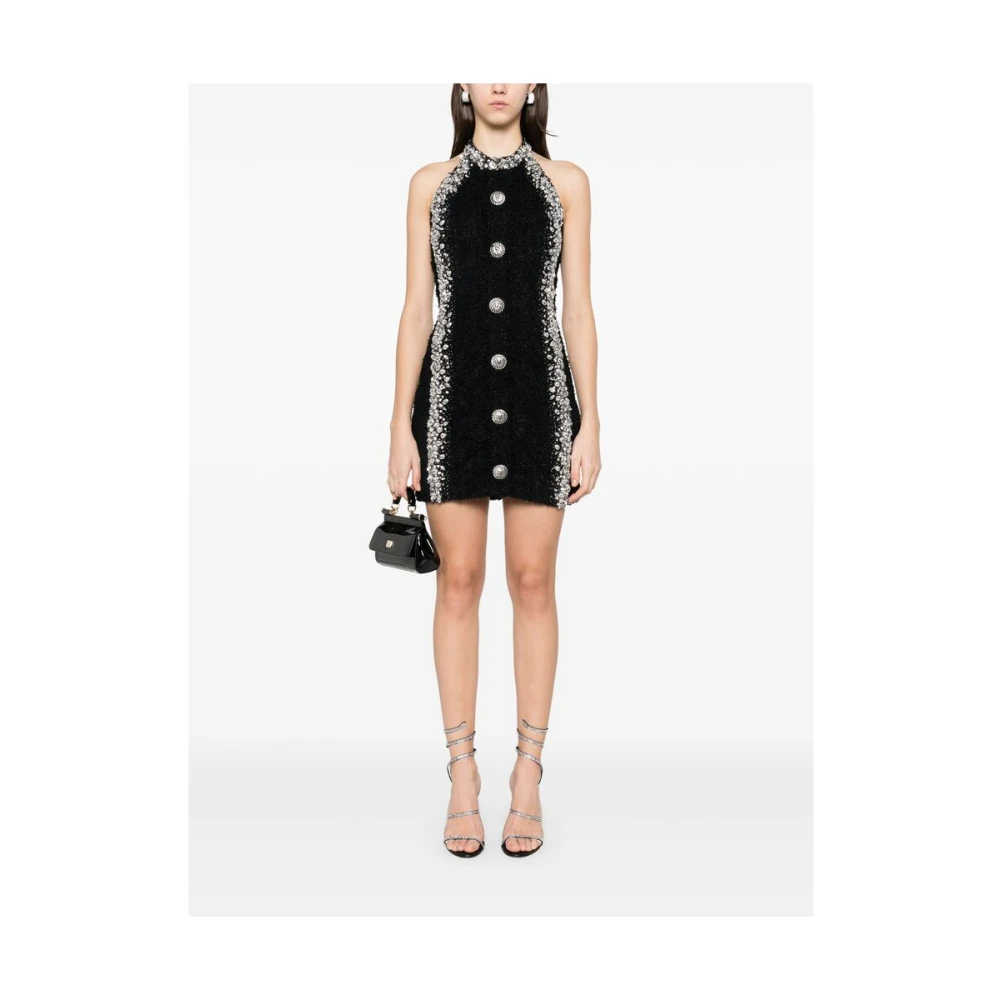 Balmain Zwarte Open Rug Jurk Black Dames