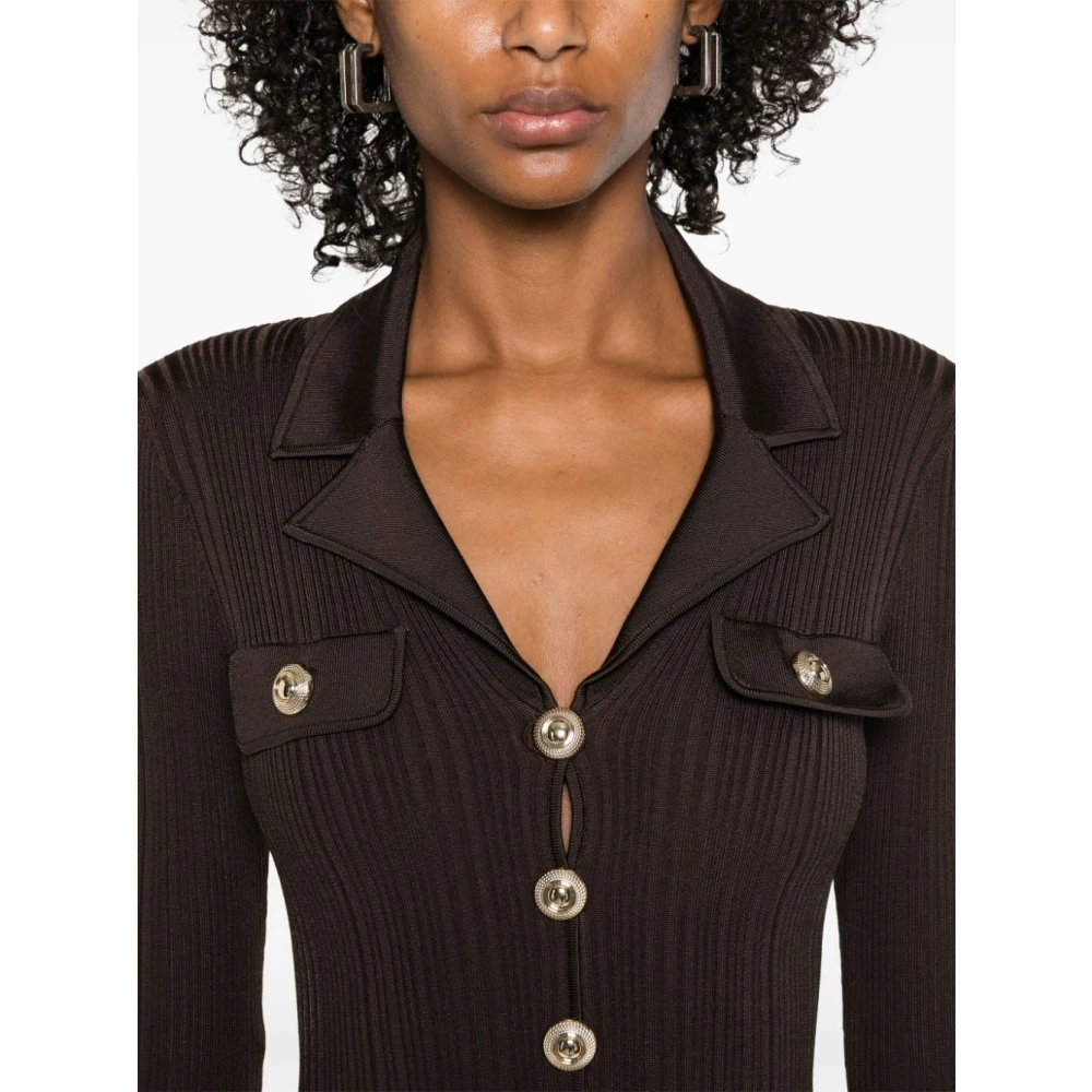 Self Portrait Geribbelde Gebreide Midi Jurk Bruin Brown Dames