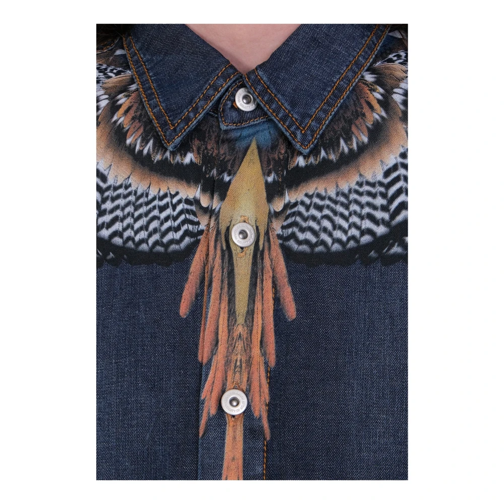 Marcelo Burlon Grizzy Wings Denim Overhemd Blue Heren