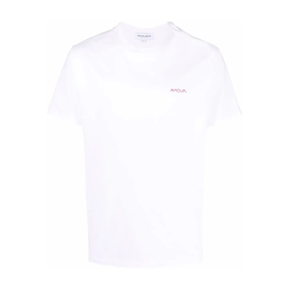 Maison Labiche Geborduurd slogan t-shirt in wit White Heren
