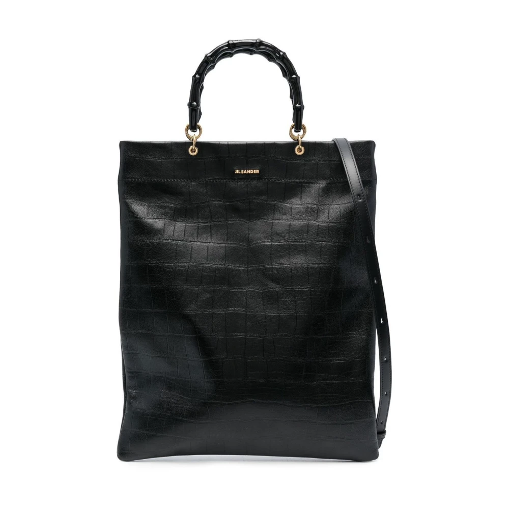 Jil Sander Zwarte Bamboe Shopper Medium Tas Black Dames