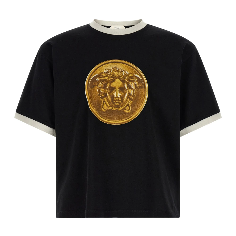 Versace Men's Black T-Shirts, S, Printed Cotton-Jersey T-Shirt