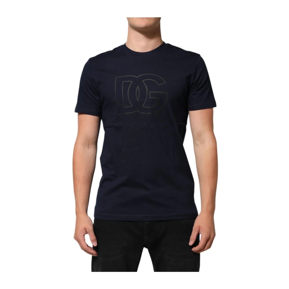 Dolce & Gabbana Dark Blue Cotton DG Logo Print Men’s Top T-shirt - M - Image 3