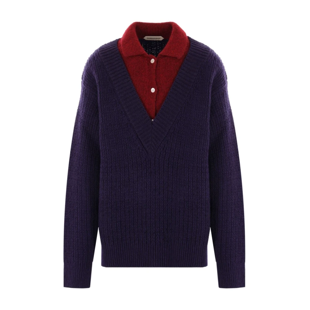 Namacheko Blauwe Wol Mohair Polo Sweater Blue Heren