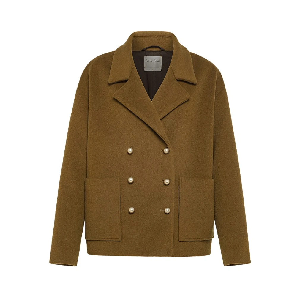 Forte Kasjmier Peacoat met Metalen Knopen Brown Dames