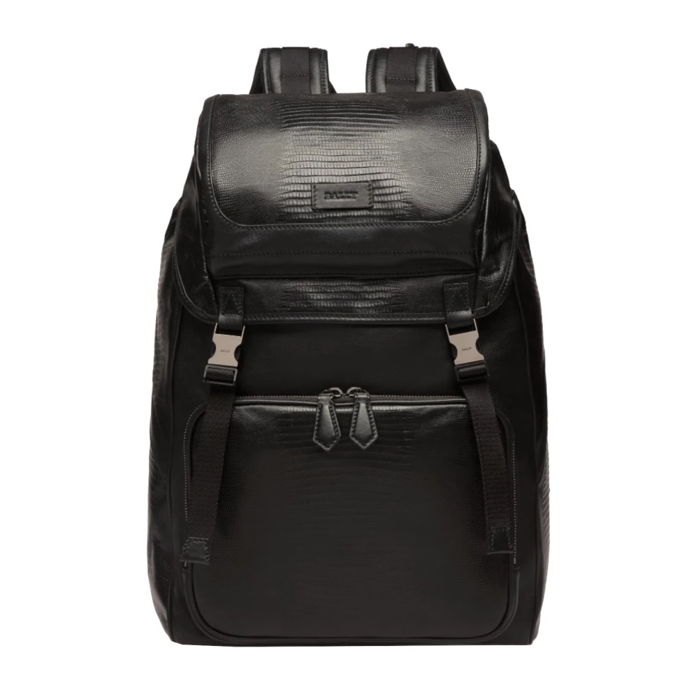 Bally Stijlvolle leren rugzak met zakken Black Heren