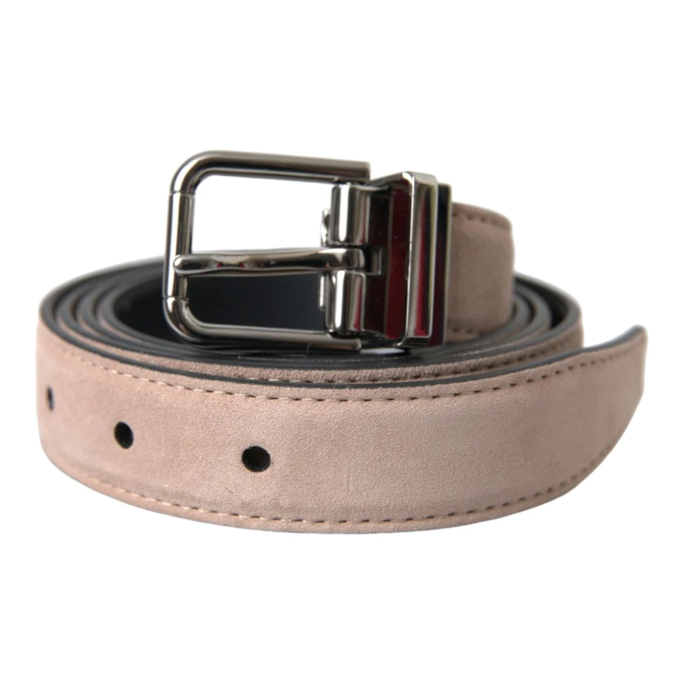 Dolce & Gabbana Beige Suède Leren Zilveren Gesp Riem Mannen Beige Unisex