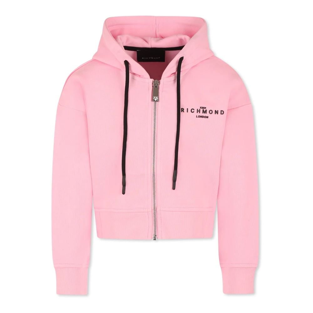 John Richmond Rosa Crop Hoodie med Logotyp Dekoration Pink, Unisex