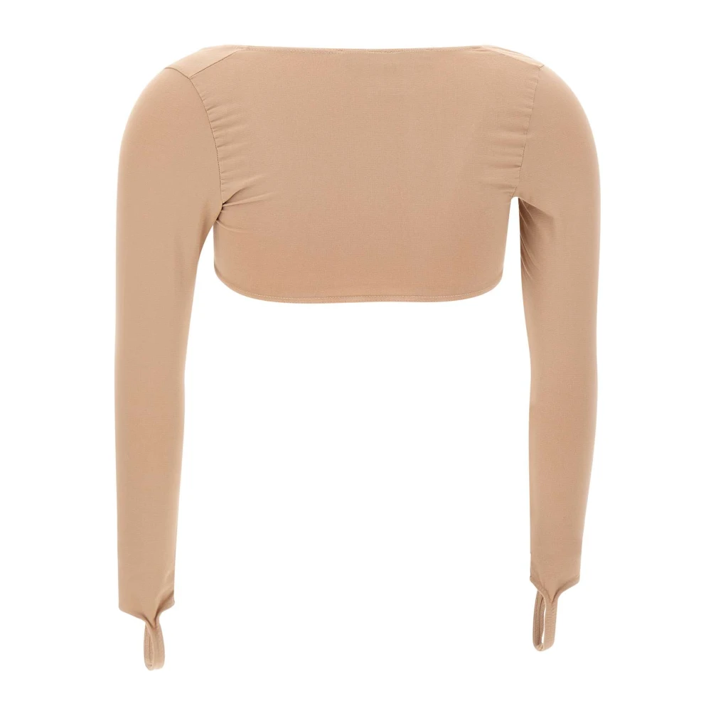 Andrea Adamo Jersey Top Beige Lange Mouw Slim Fit Beige Dames