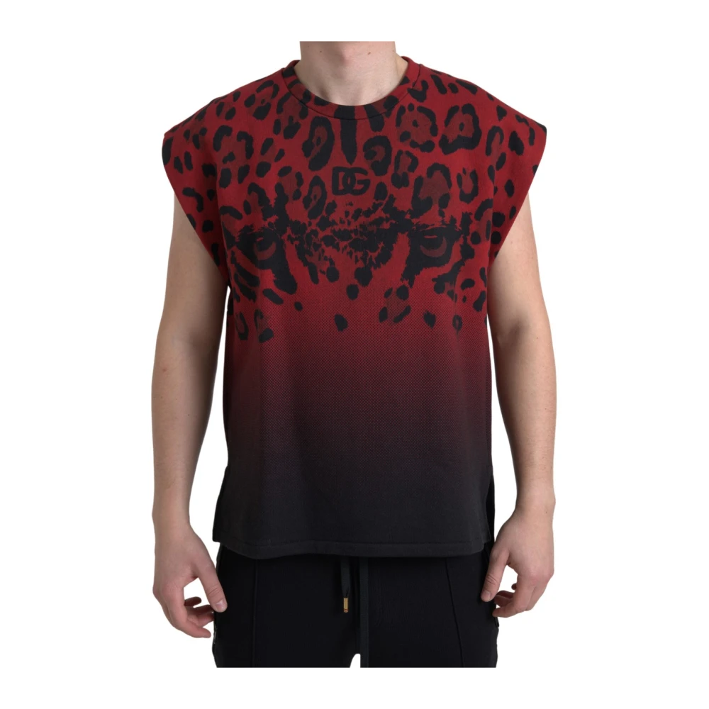 Dolce & Gabbana Red Leopard Cotton Sleeveless Tank T-Shirt - Male - Sleeveless Tops - Multicolor - S - Tops