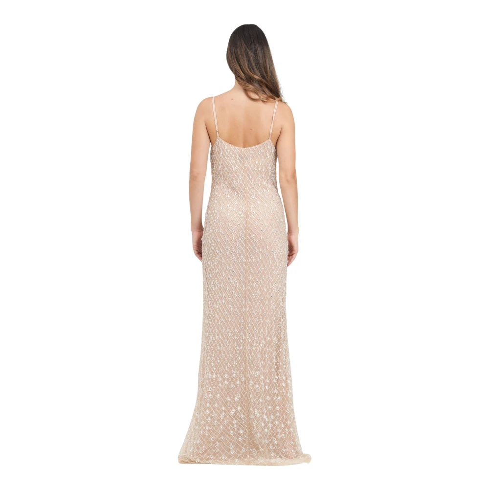 Elisabetta Franchi Handgeborduurde lange jurk met strass Beige Dames