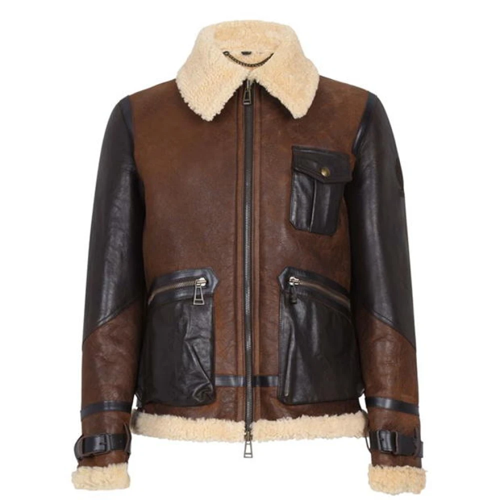 Belstaff Lamsvacht Aviator Winterjas Brown Heren