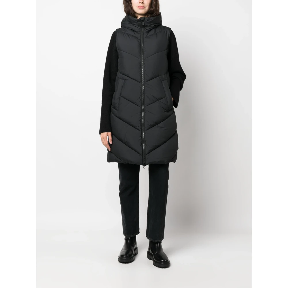 Save The Duck Gewatteerde lange gilet met capuchon Black Dames