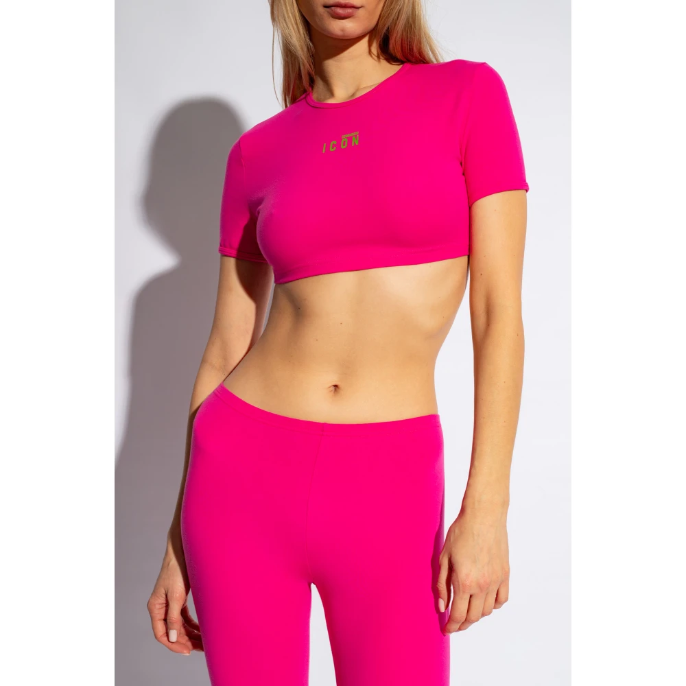 Dsquared2 Cropped T-shirt with logo Pink Dames