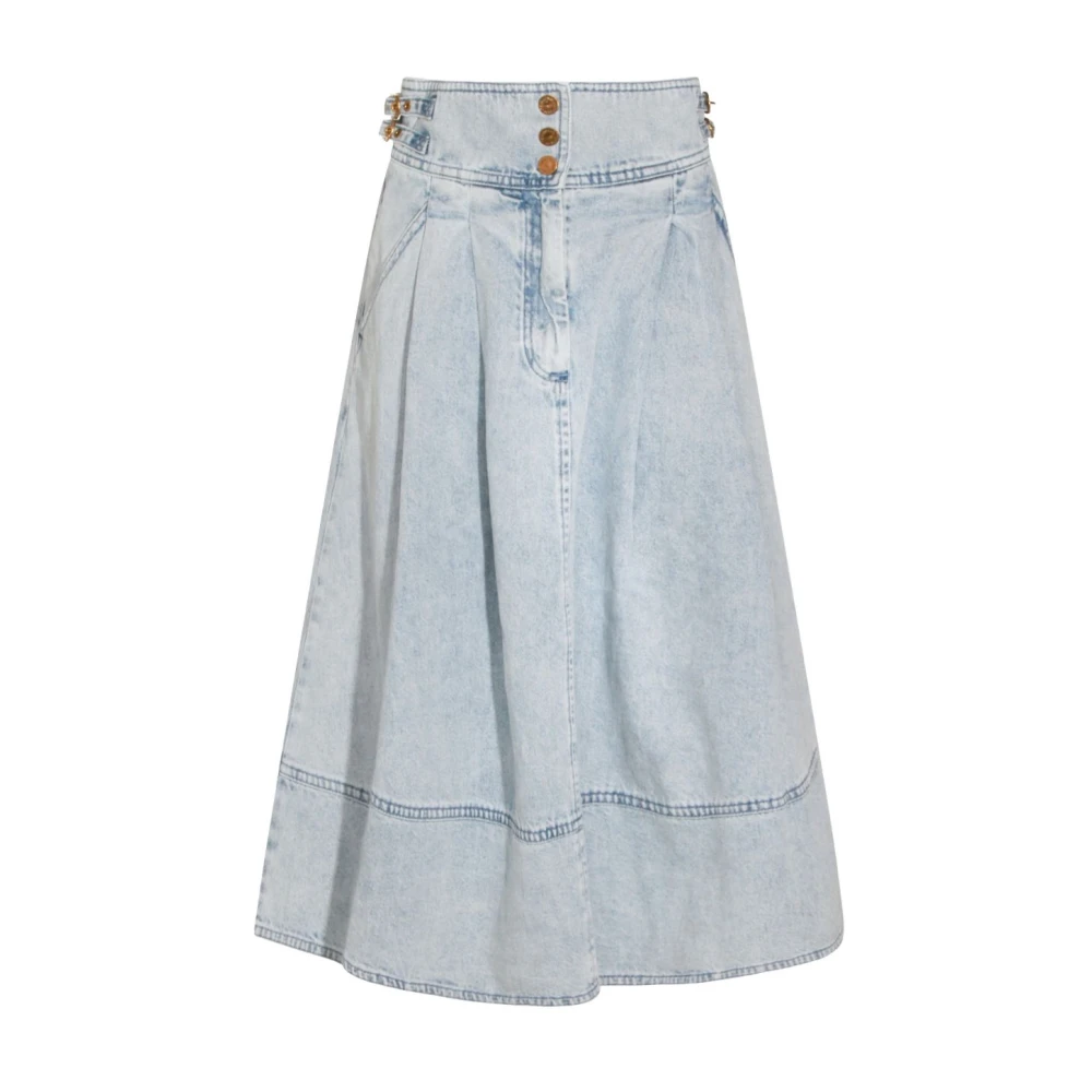 Zimmermann Women's Blue Button-Fastening Pleated Panelled Skirt - Denim Skirts - L - Skirts